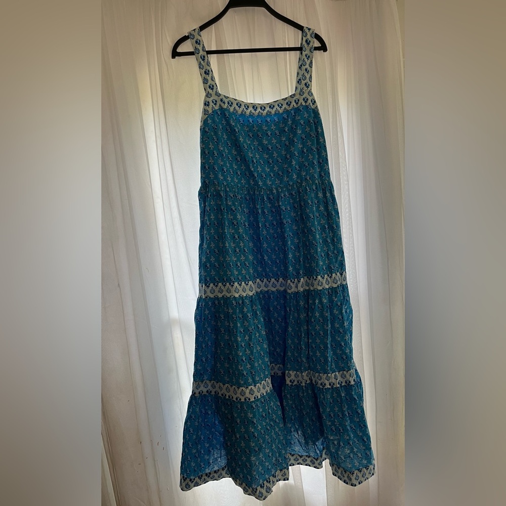 Blue Patterned Tiered Sundress - Sleeveless Maxi Dress